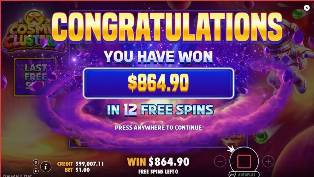 Interface do jogo de slot Cosmic Clusters com elementos espaciais e neon
